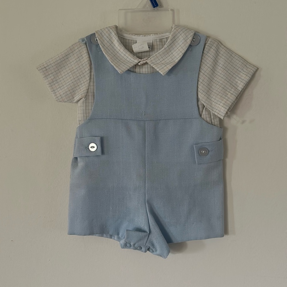 Boys Blue Heirloom Romper Bubble Embroidery Traditional Boutique NWOT (TT)